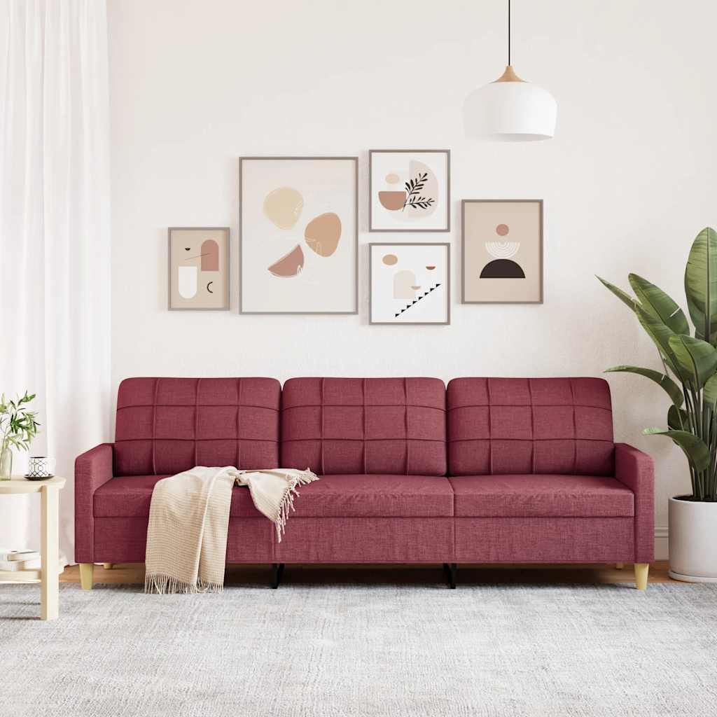 Divano a 3 Posti Rosso Vino 210 cm in Tessuto | homemem39
