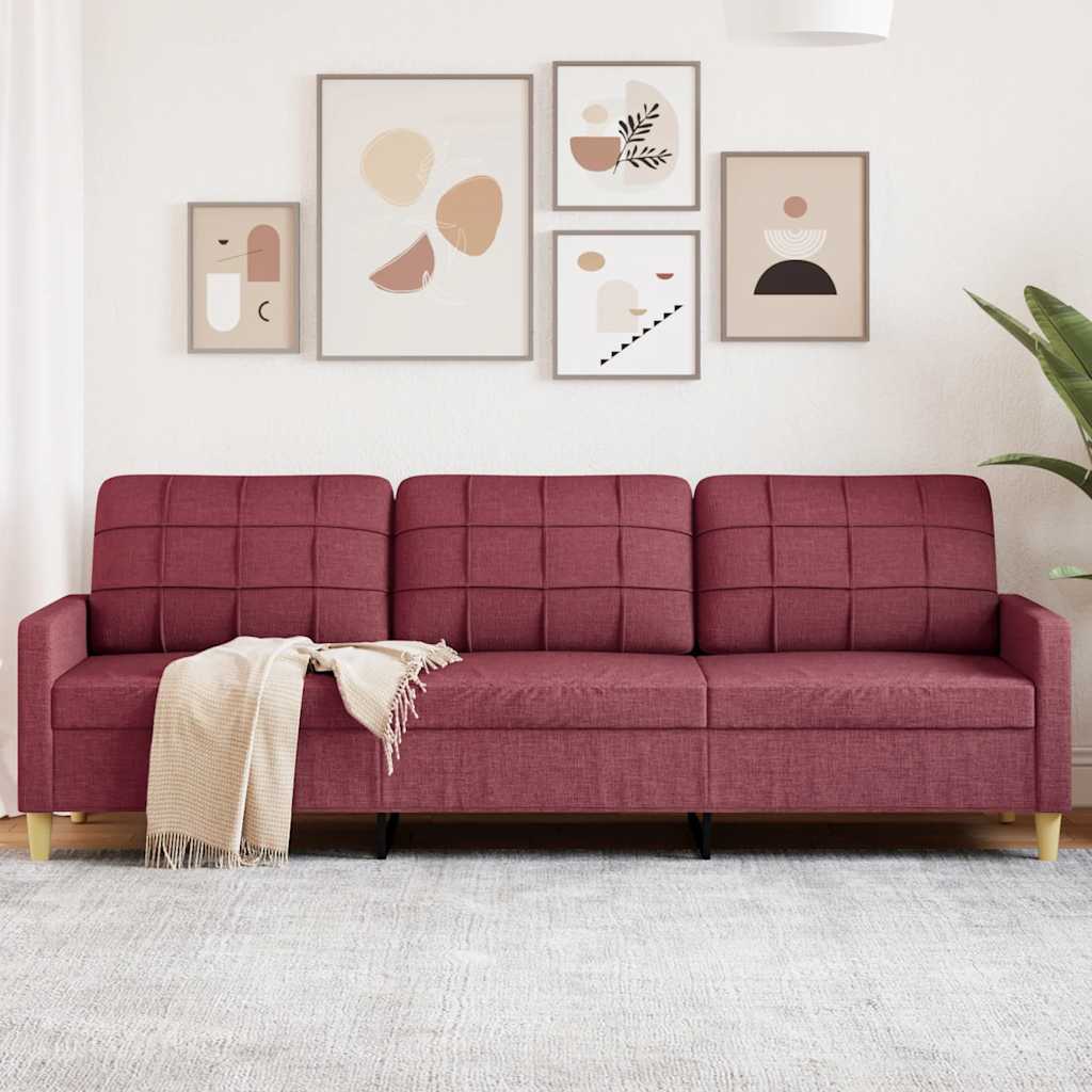 Divano a 3 Posti Rosso Vino 210 cm in Tessuto | homemem39