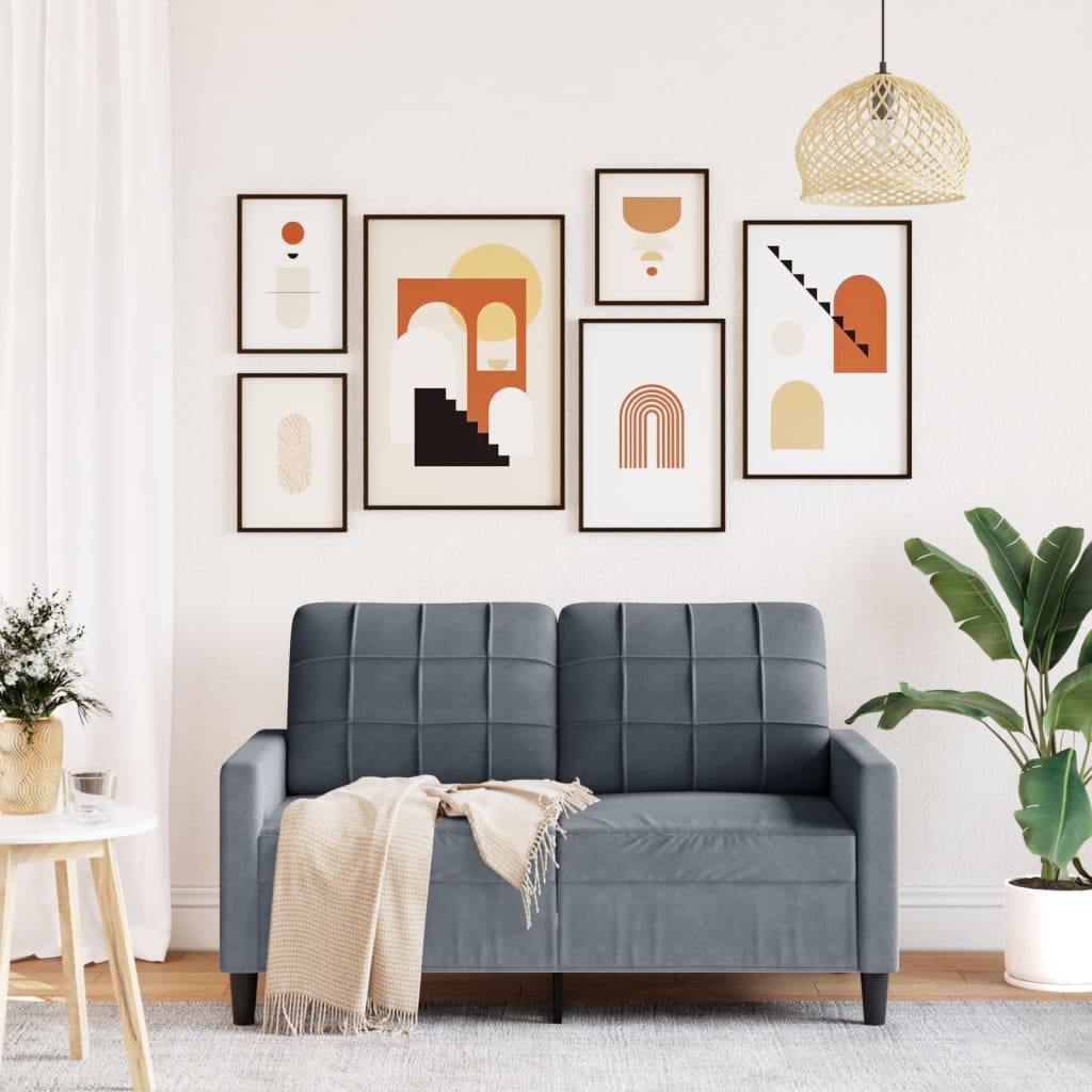 Divano a 2 Posti grigio scuro 120 cm in Velluto | homemem39