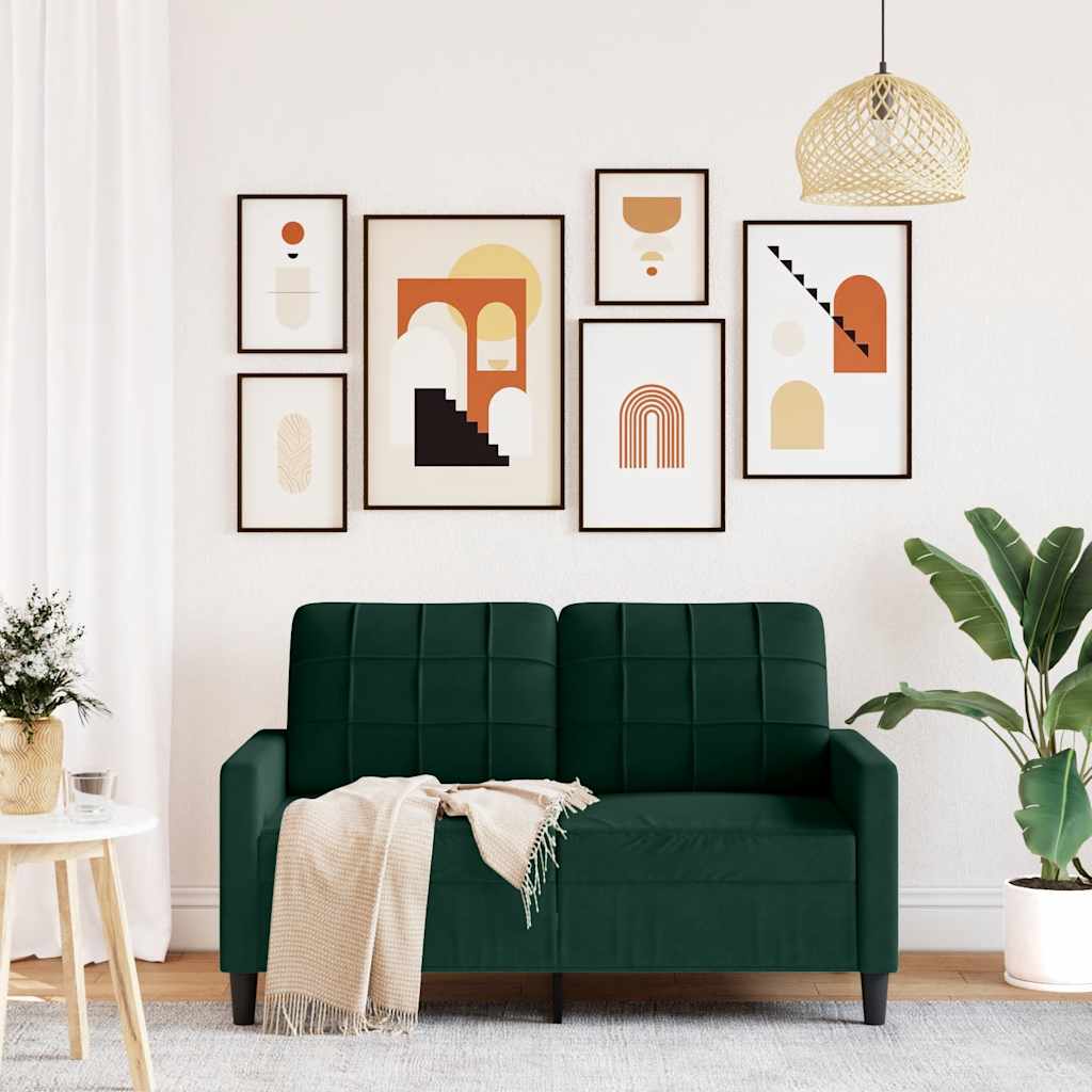 Divano a 2 Posti Verde Scuro 120 cm in Velluto | homemem39