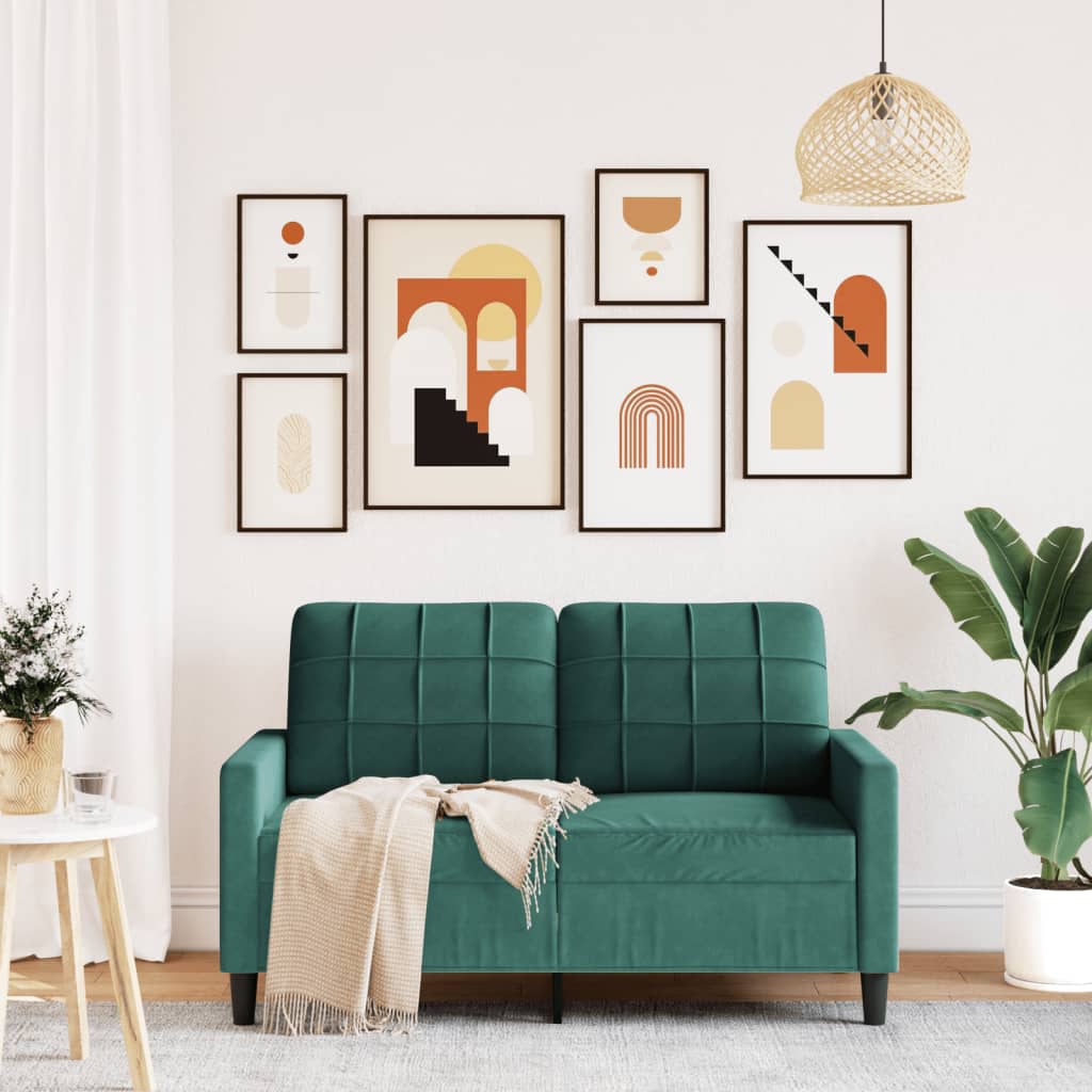 Divano a 2 Posti Verde Scuro 120 cm in Velluto - homemem39