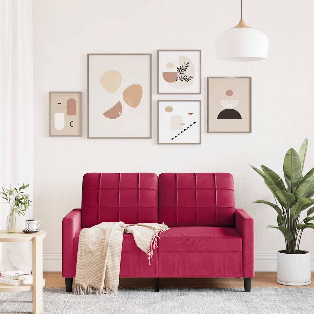 Divano a 2 Posti Rosso Vino 120 cm in Velluto | homemem39