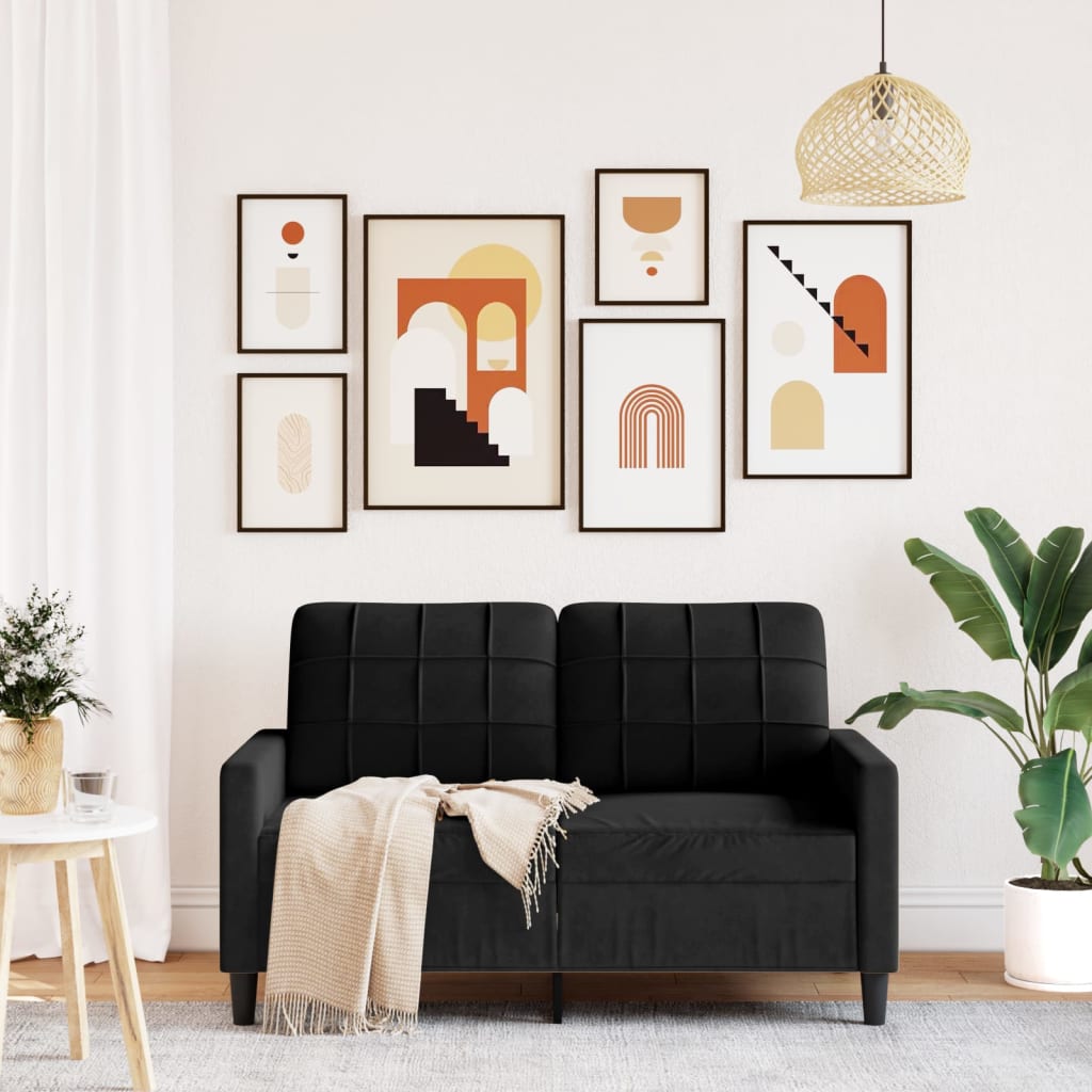 Divano a 2 Posti Nero 120 cm in Velluto | homemem39