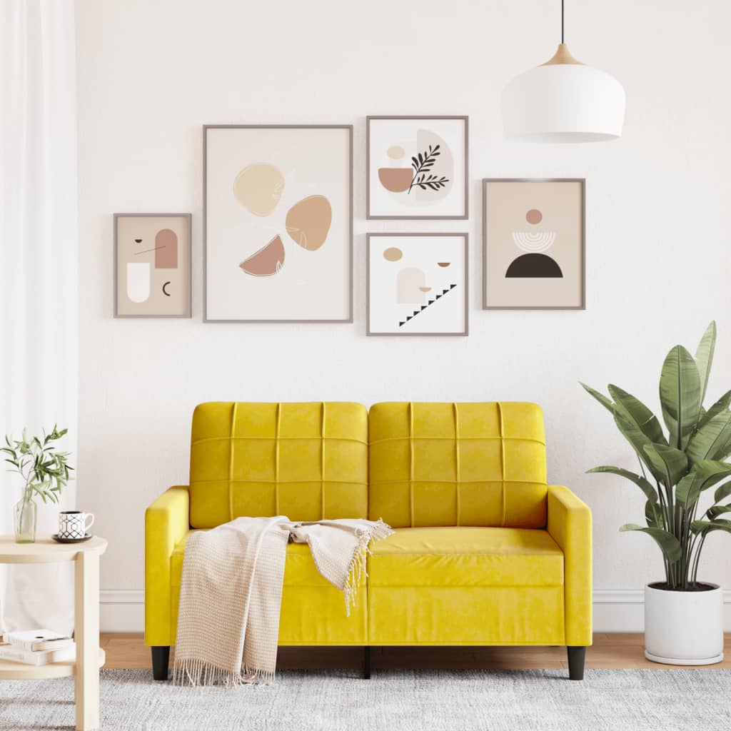 Divano a 2 Posti giallo 120 cm in Velluto - homemem39
