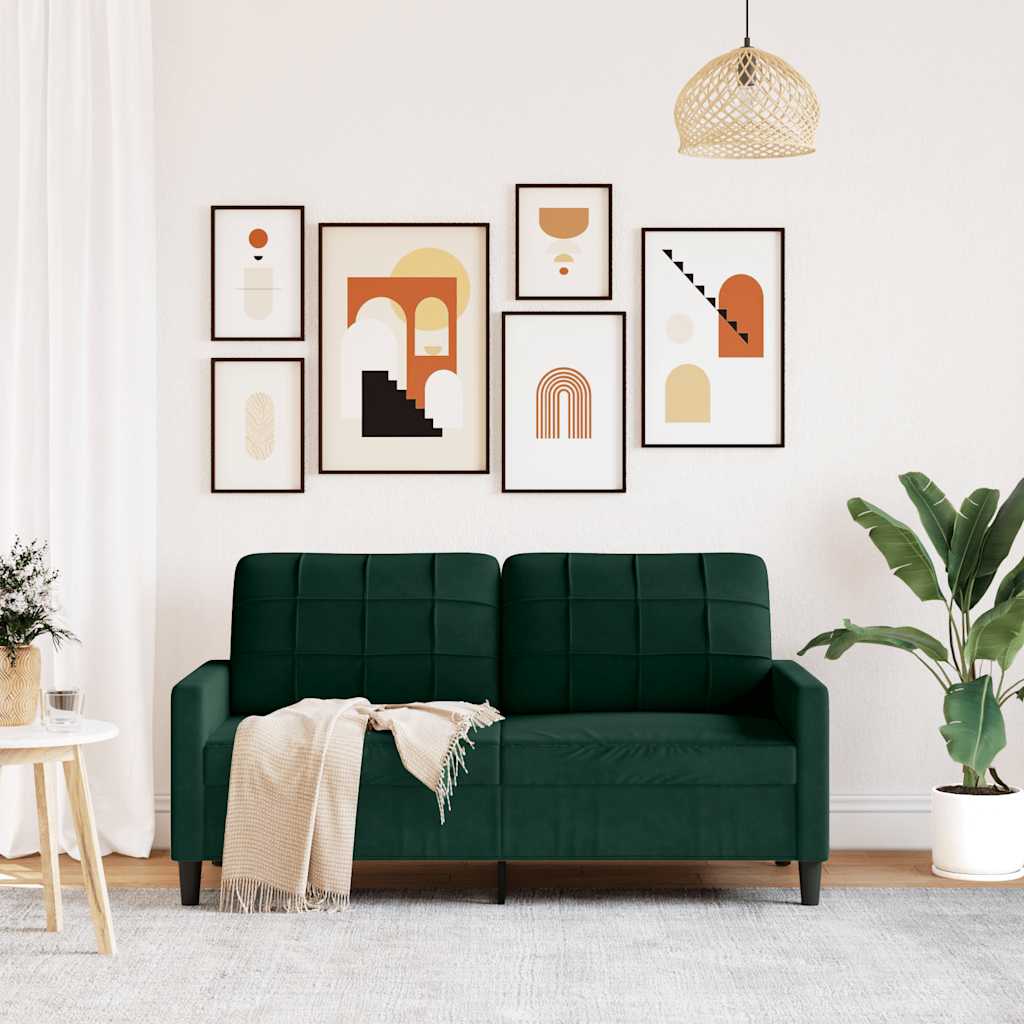 Divano a 2 Posti Verde Scuro 140 cm in Velluto | homemem39