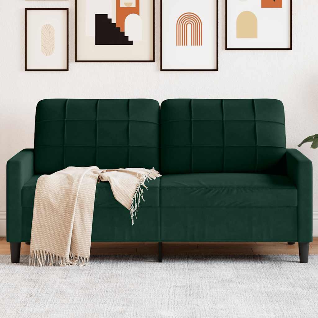 Divano a 2 Posti Verde Scuro 140 cm in Velluto