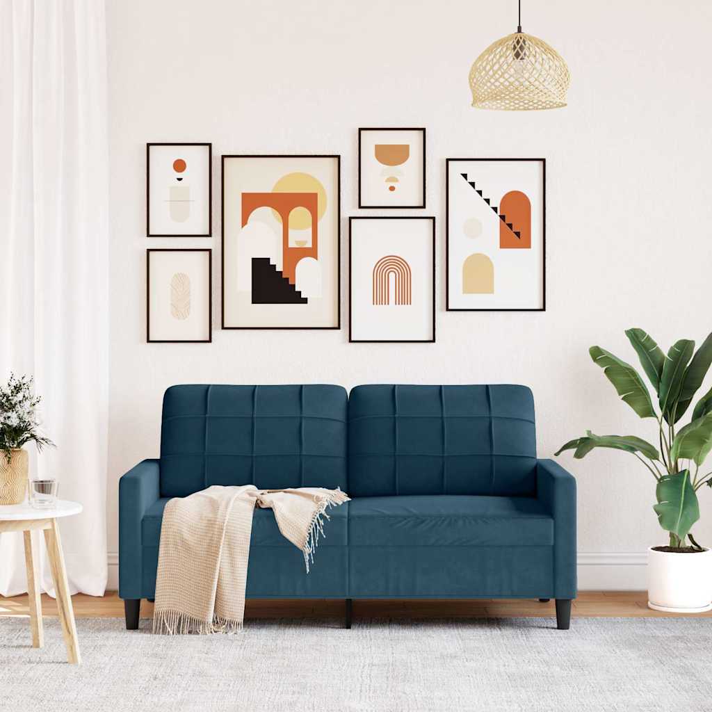 Divano a 2 Posti Blu 140 cm in Velluto | homemem39