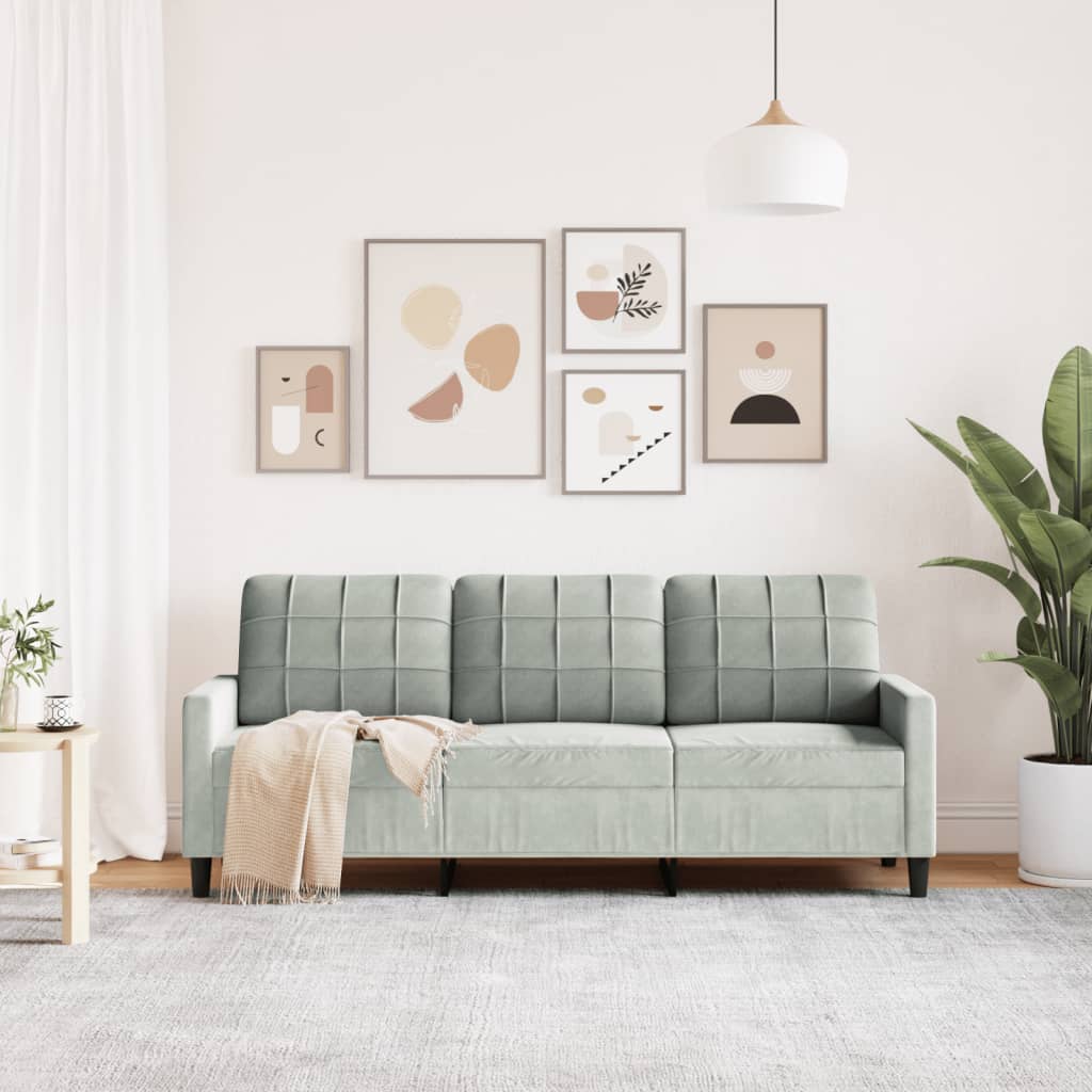 Divano a 3 Posti Grigio Chiaro 180 cm in Velluto | homemem39