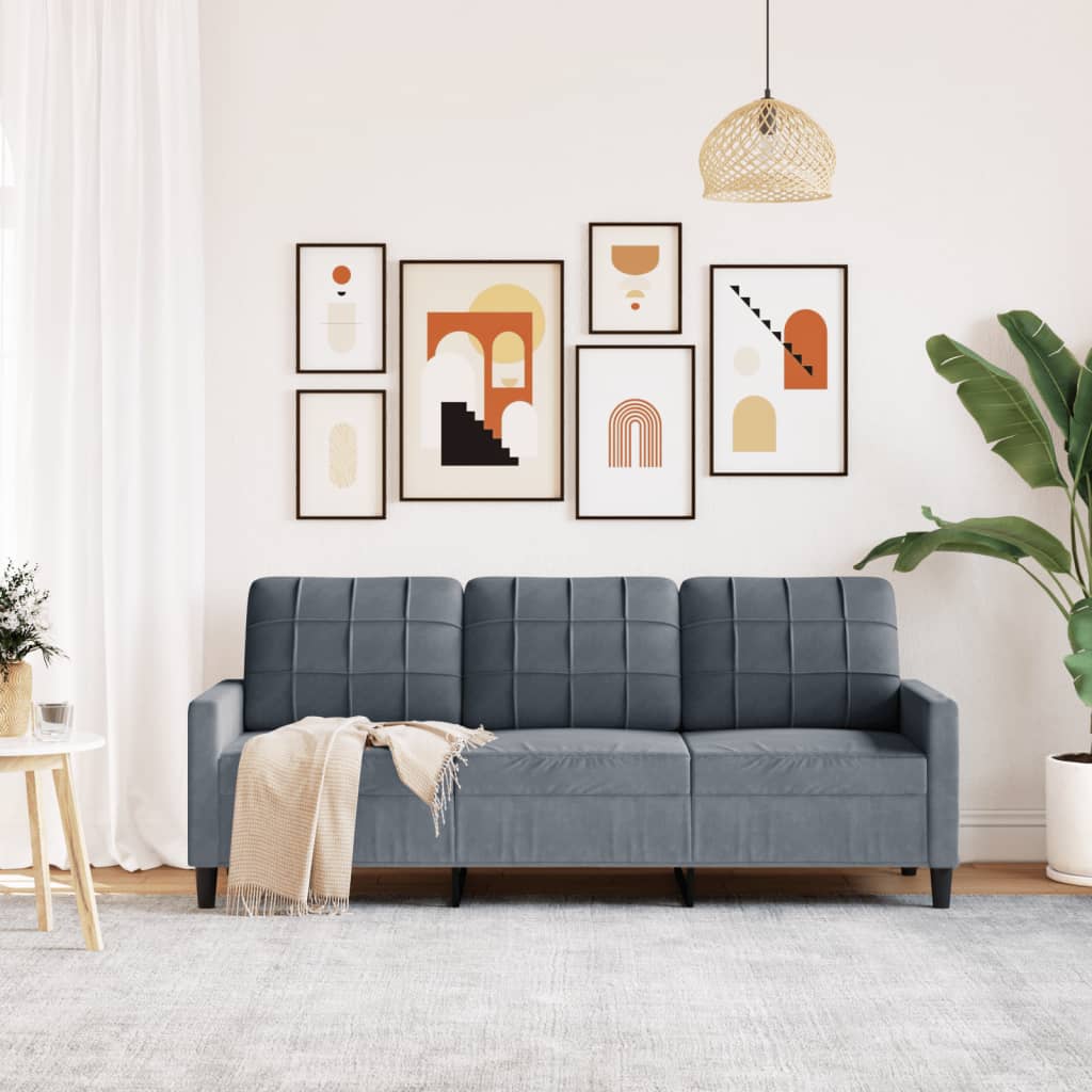 Divano a 3 Posti Grigio Scuro 180 cm in Velluto | homemem39