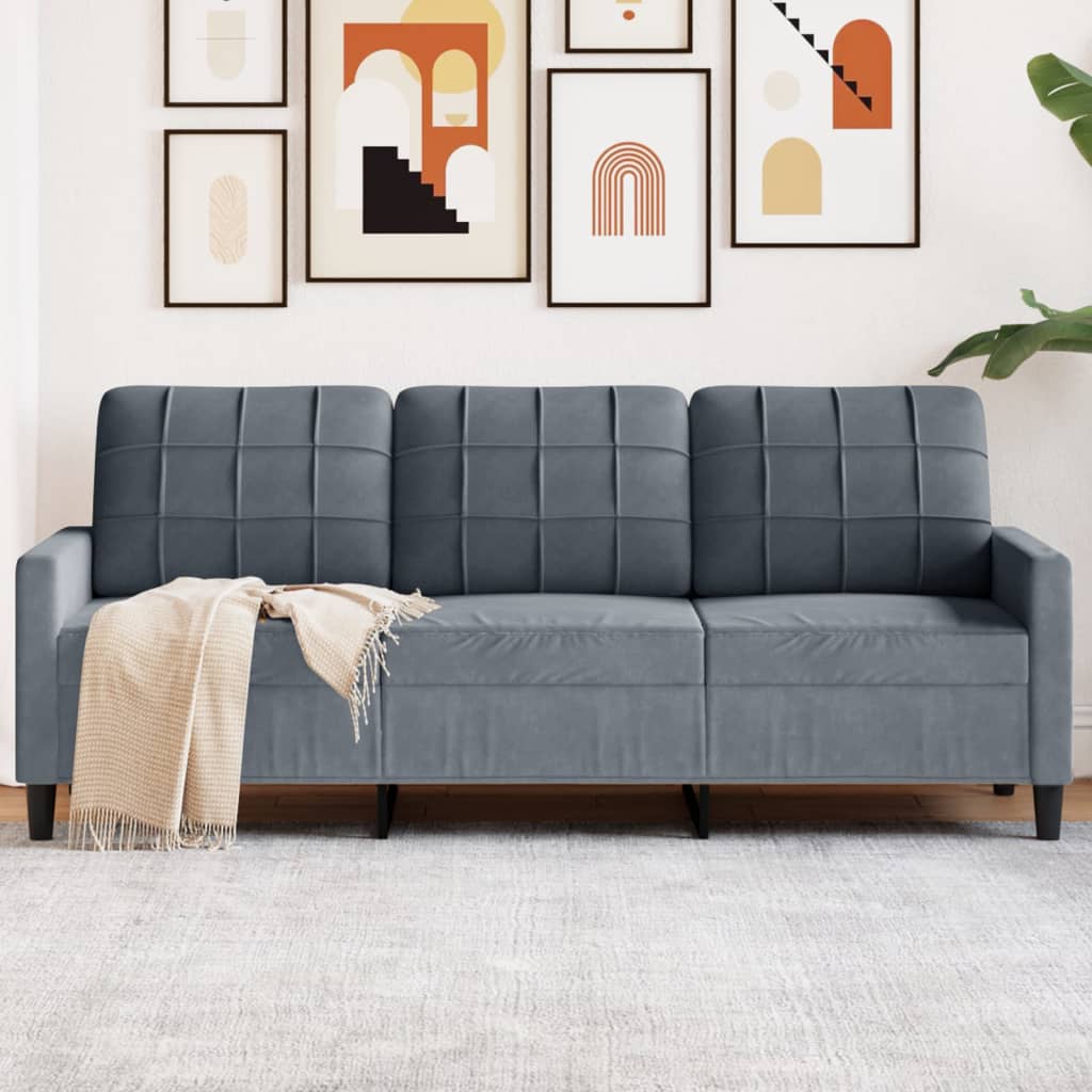 Divano a 3 Posti Grigio Scuro 180 cm in Velluto | homemem39