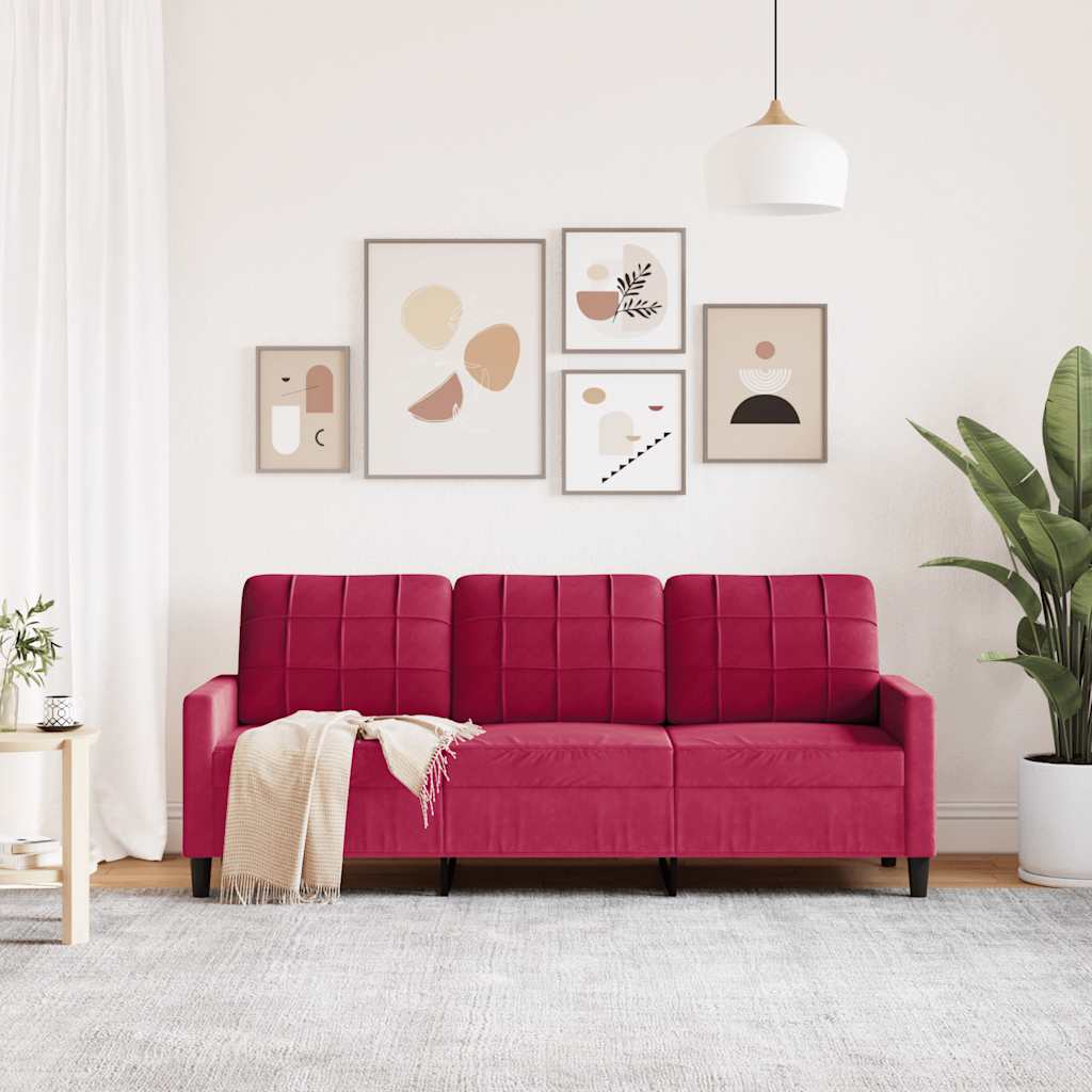 Divano a 3 Posti Rosso Vino 180 cm in Velluto | homemem39