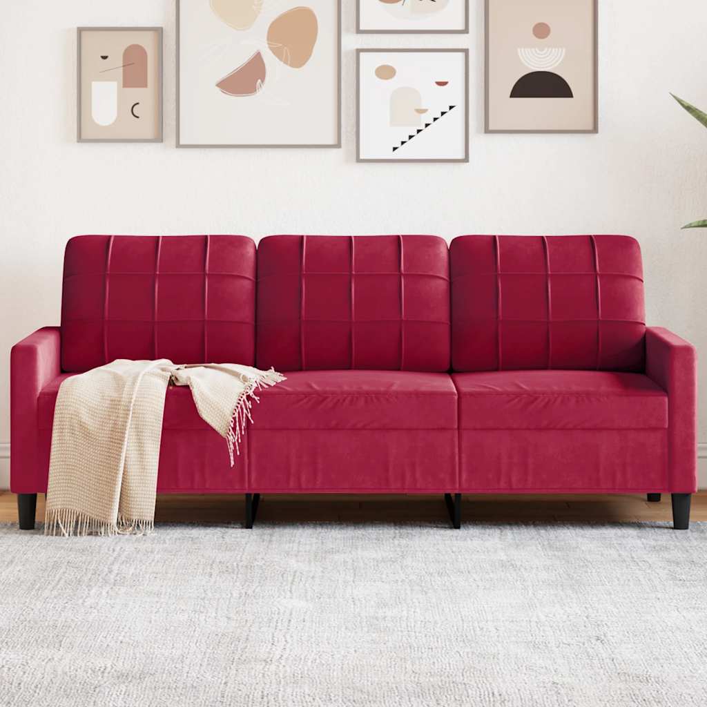 Divano a 3 Posti Rosso Vino 180 cm in Velluto | homemem39