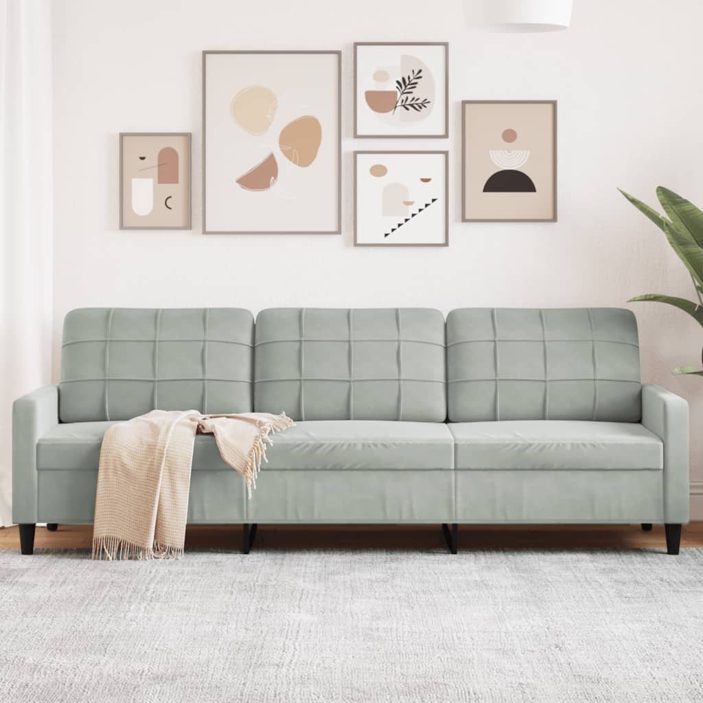 Divano a 3 Posti Grigio Chiaro 210 cm in Velluto | homemem39