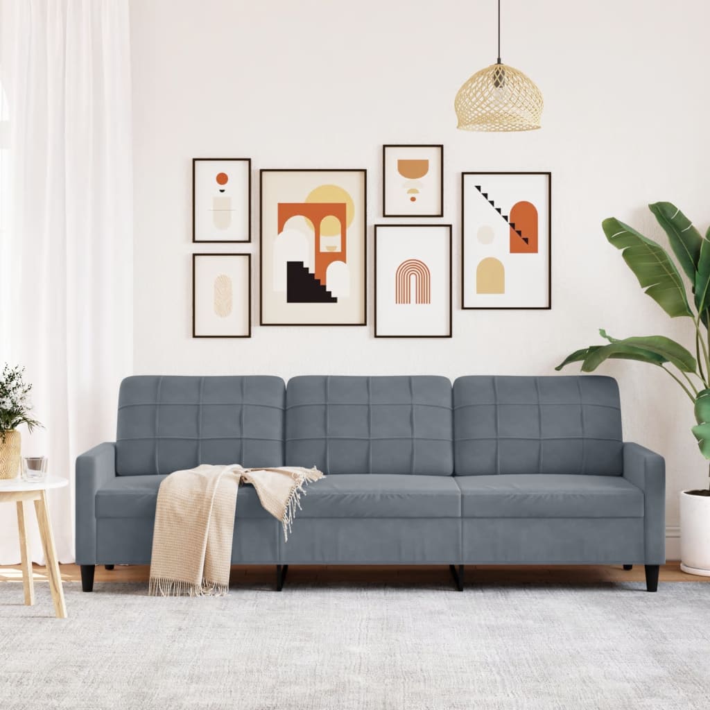 Divano a 3 Posti Grigio Scuro 210 cm in Velluto | homemem39