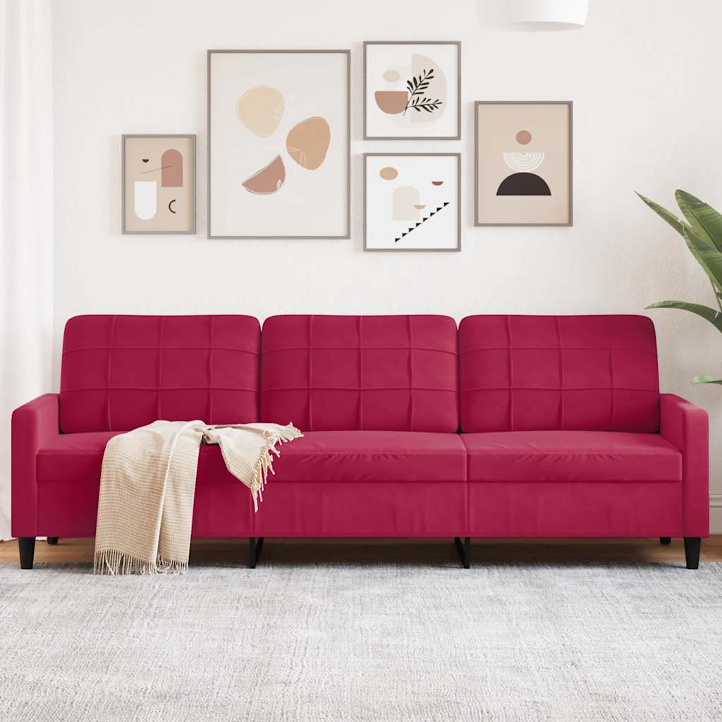 Divano a 3 Posti Rosso Vino 210 cm in Velluto | homemem39