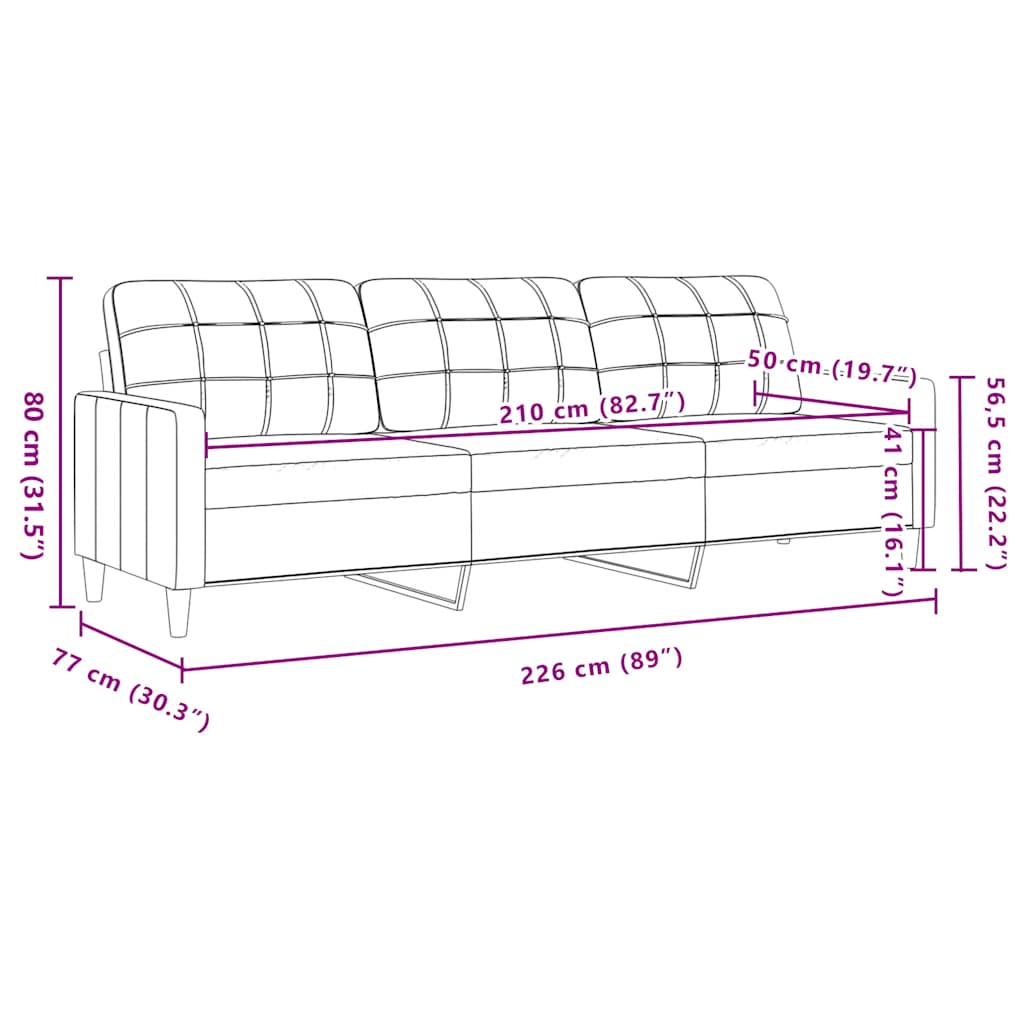 Divano a 3 Posti Blu 210 cm in Velluto | homemem39