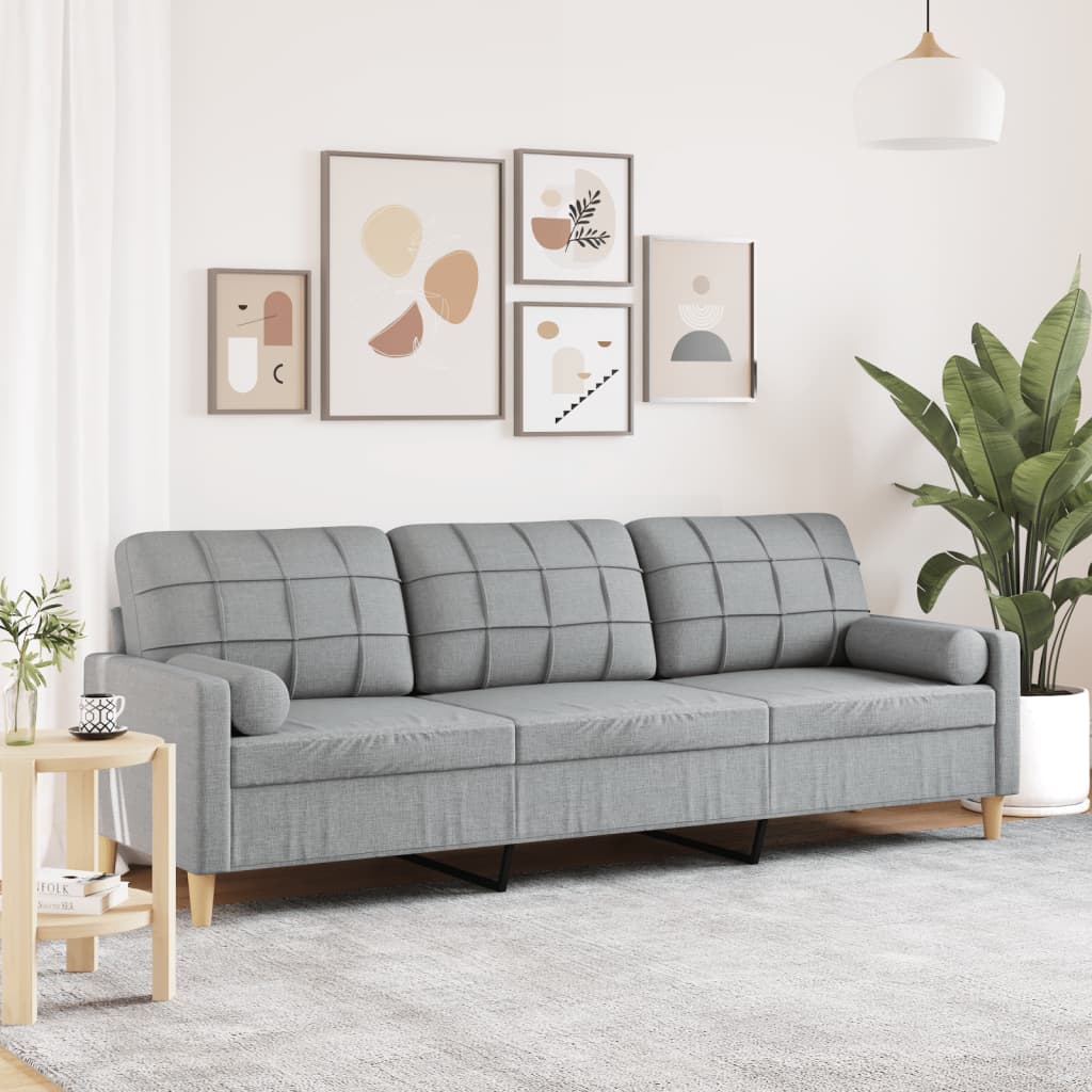 Divano a 3 Posti con Cuscini Grigio Chiaro 210 cm in Tessuto | homemem39