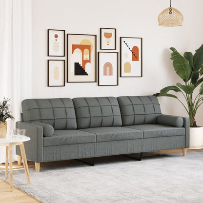 Divano a 3 Posti con Cuscini Grigio Scuro 210 cm in Tessuto | homemem39