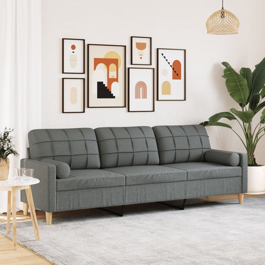 Divano a 3 Posti con Cuscini Grigio Scuro 210 cm in Tessuto | homemem39