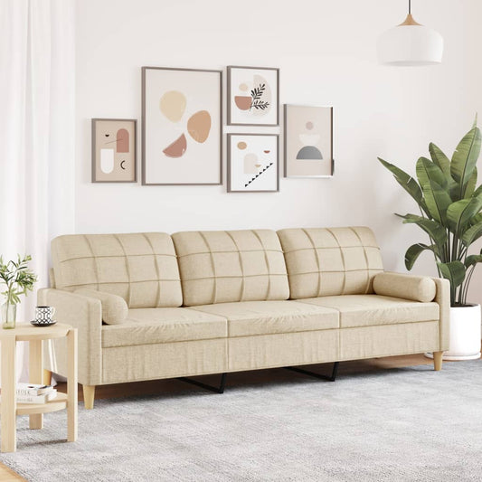Divano a 3 Posti con Cuscini Crema 210 cm in Tessuto | homemem39