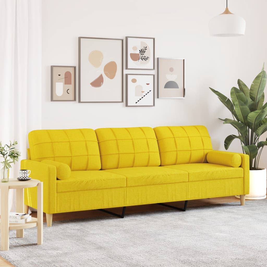 Divano a 3 Posti con Cuscini Giallo Chiaro 210 cm in Tessuto - homemem39