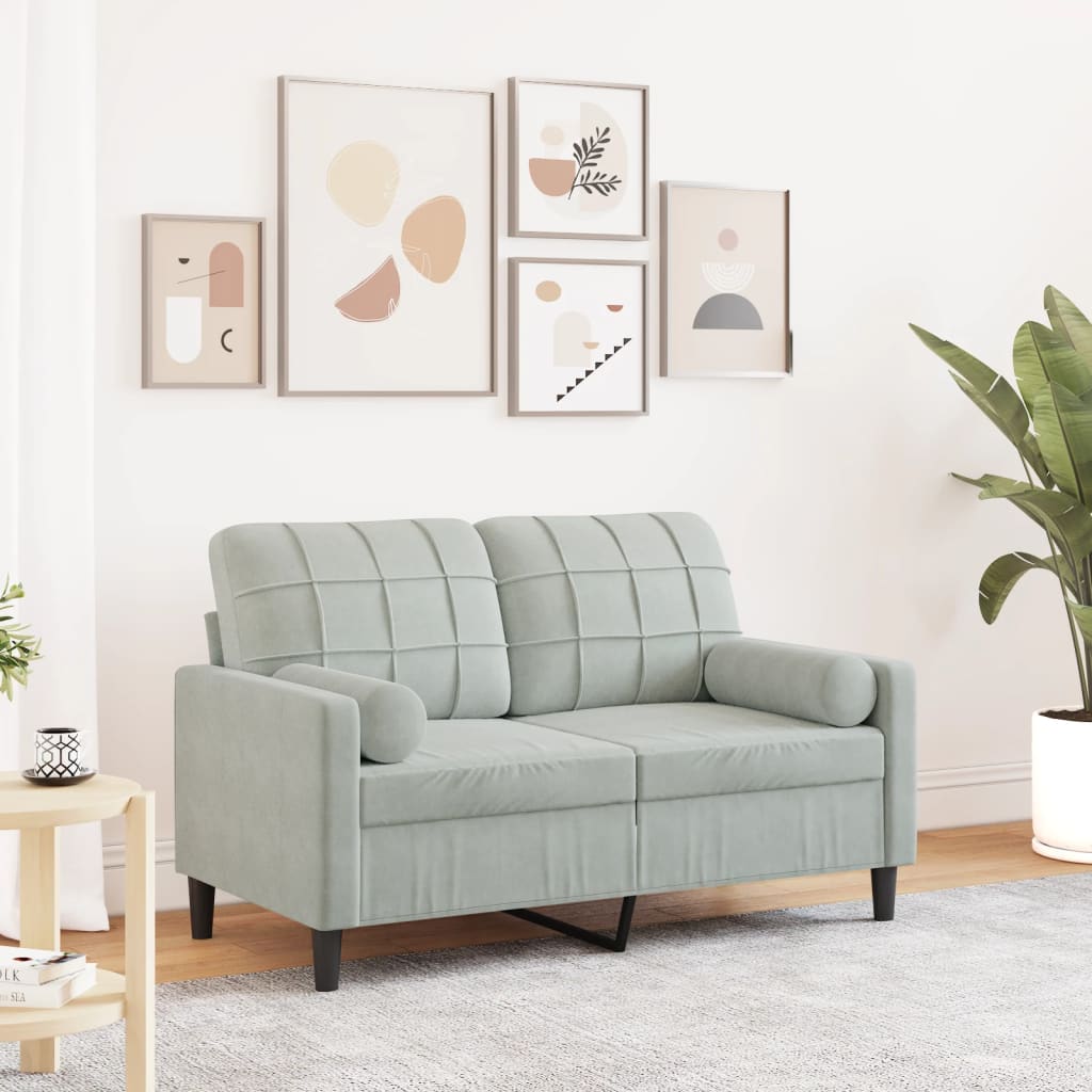 Divano a 2 Posti con Cuscini Grigio Chiaro 120 cm in Velluto | homemem39