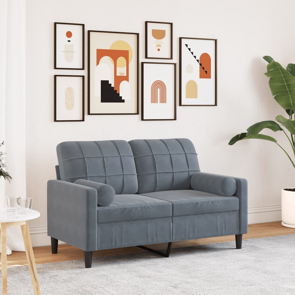 Divano a 2 Posti con Cuscini Grigio Scuro 120 cm in Velluto | homemem39