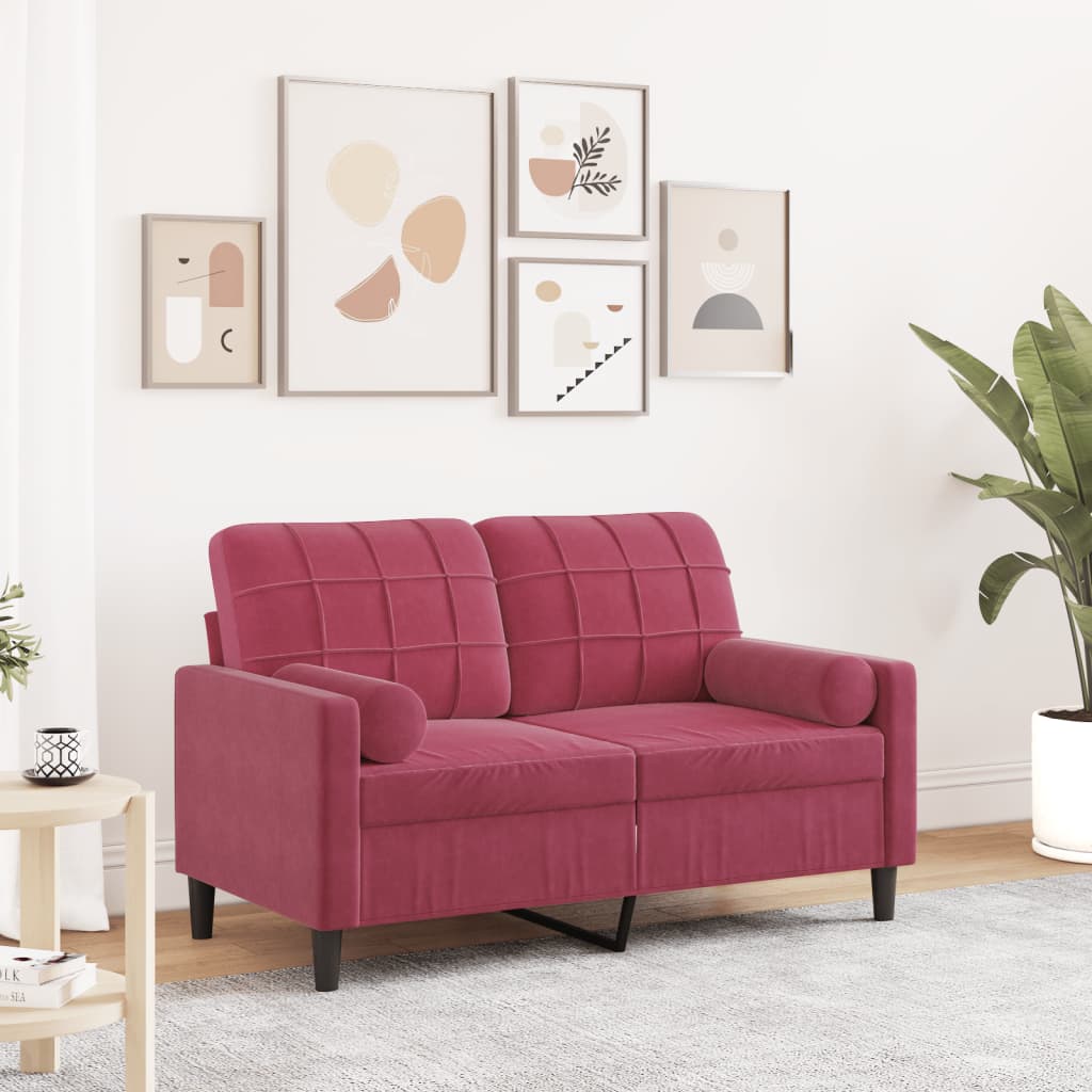 Divano a 2 Posti con Cuscini Rosso Vino 120 cm in Velluto | homemem39