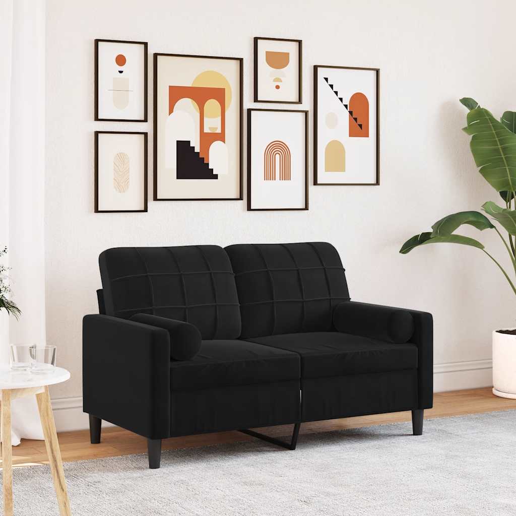 Divano a 2 Posti con Cuscini Nero 120 cm in Velluto | homemem39