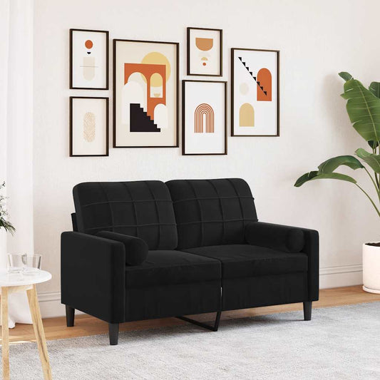 Divano a 2 Posti con Cuscini Nero 120 cm in Velluto | homemem39