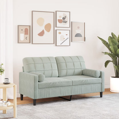 Divano a 2 Posti con Cuscini Grigio Chiaro 140 cm in Velluto | homemem39