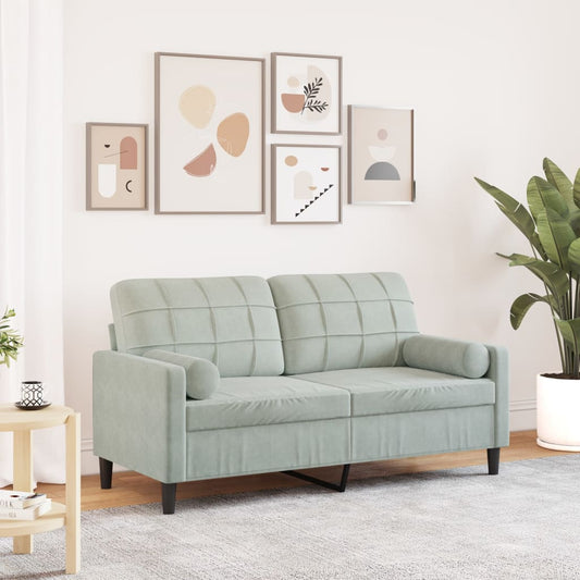 Divano a 2 Posti con Cuscini Grigio Chiaro 140 cm in Velluto | homemem39