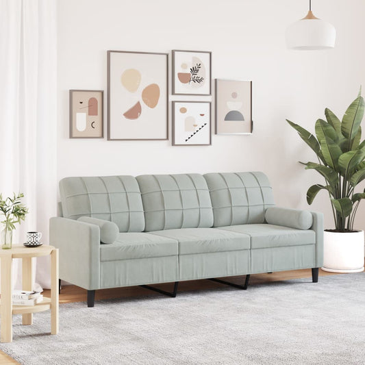 Divano a 3 Posti con Cuscini Grigio Chiaro 180 cm in Velluto | homemem39