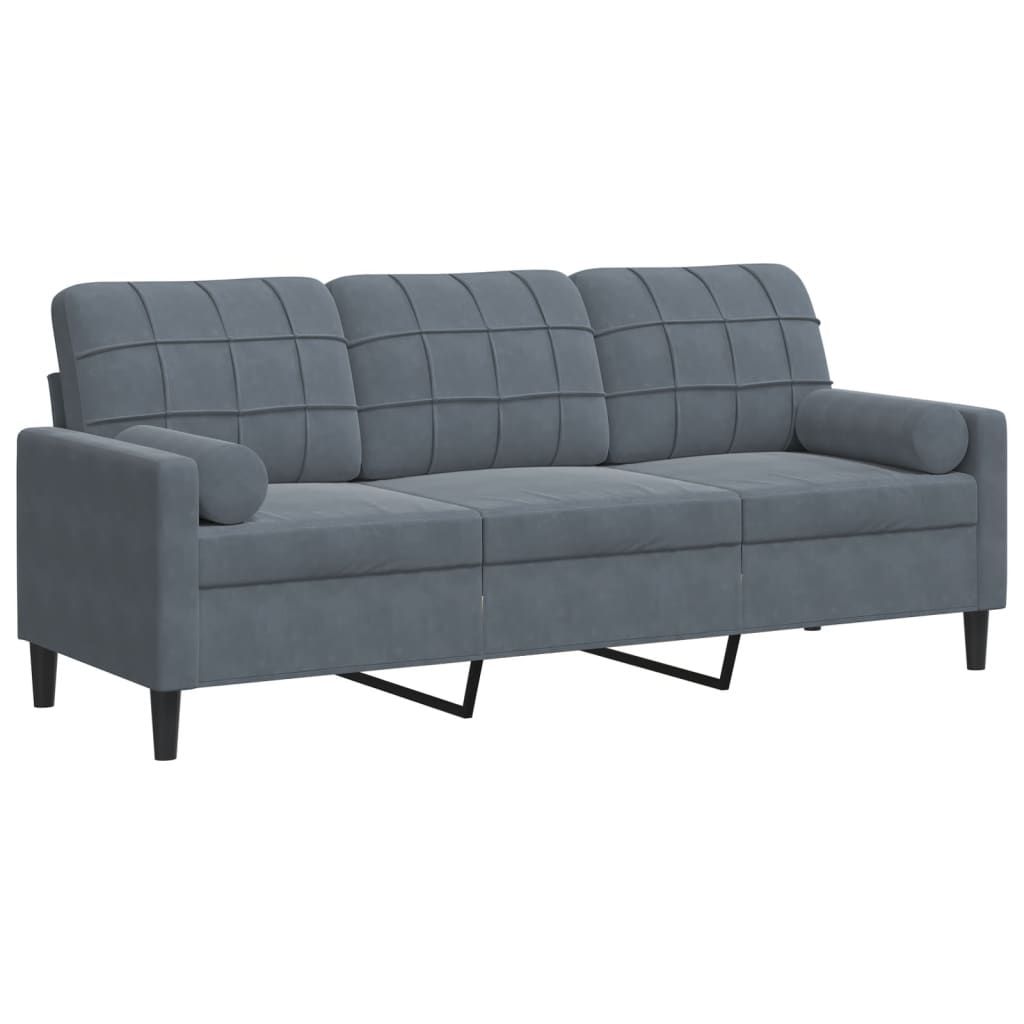 Divano a 3 Posti con Cuscini Grigio Scuro 180 cm in Velluto | homemem39