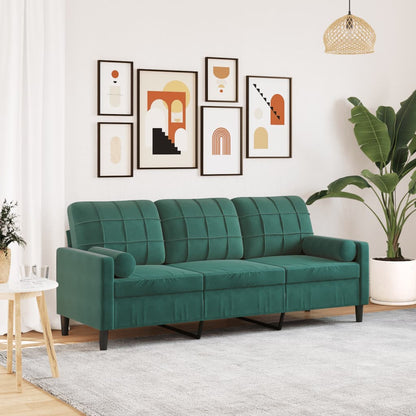 Divano a 3 Posti con Cuscini Verde Scuro 180 cm in Velluto - homemem39