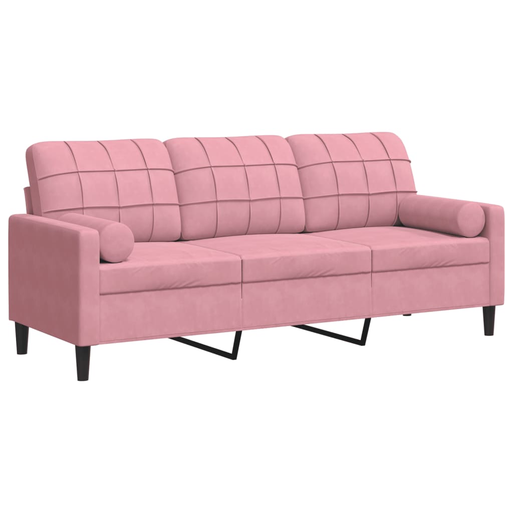 Divano a 3 Posti con Cuscini Rosa 180 cm in Velluto - homemem39