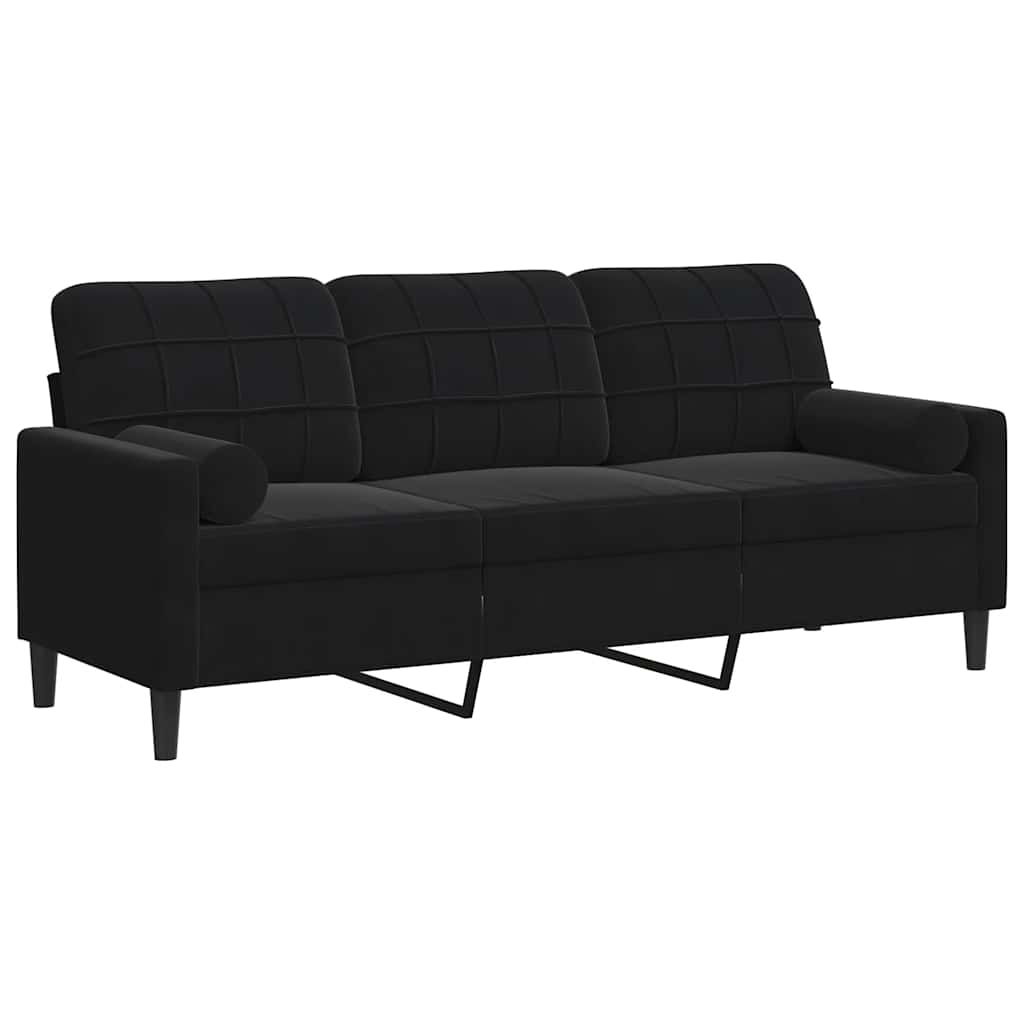 Divano a 3 Posti con Cuscini Nero 180 cm in Velluto | homemem39