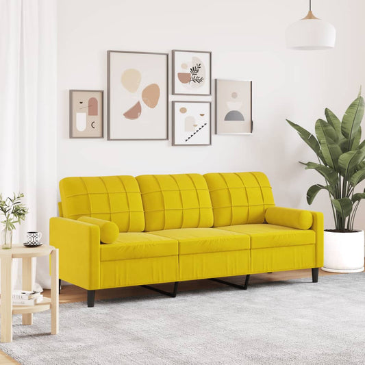 Divano a 3 Posti con Cuscini Giallo 180 cm in Velluto - homemem39