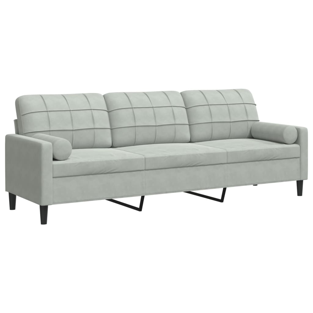 Divano a 3 Posti con Cuscini Grigio Chiaro 210 cm in Velluto | homemem39