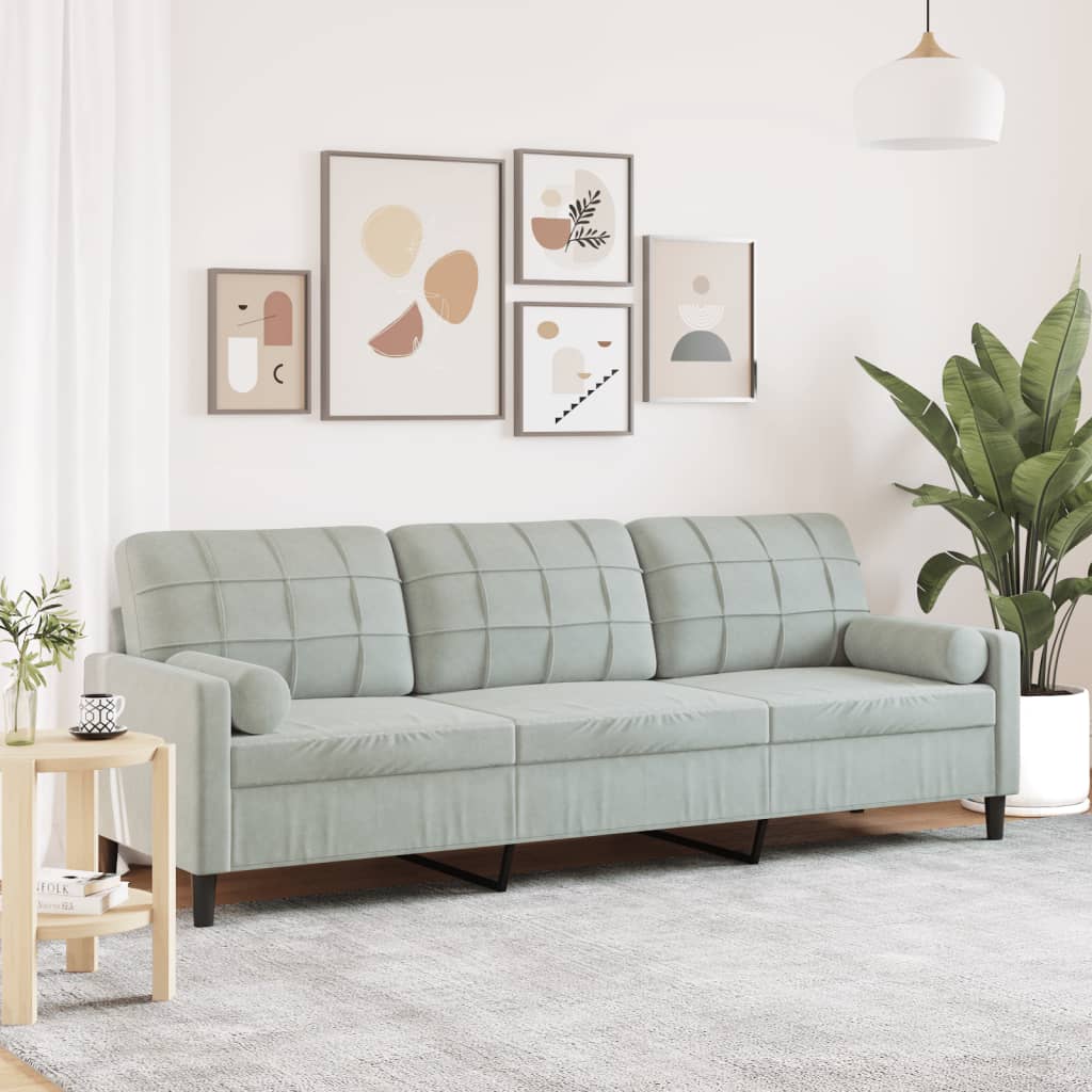 Divano a 3 Posti con Cuscini Grigio Chiaro 210 cm in Velluto | homemem39