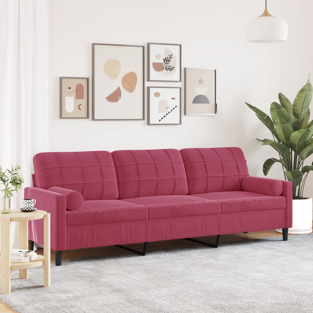 Divano a 3 Posti con Cuscini Rosso Vino 210 cm in Velluto | homemem39