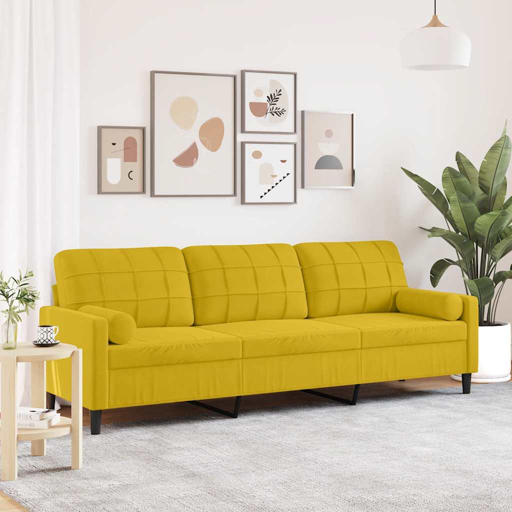 Divano a 3 Posti con Cuscini Giallo 210 cm in Velluto | homemem39