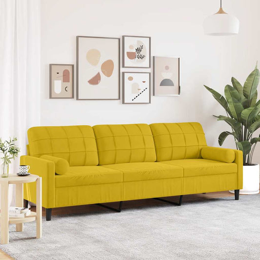 Divano a 3 Posti con Cuscini Giallo 210 cm in Velluto | homemem39