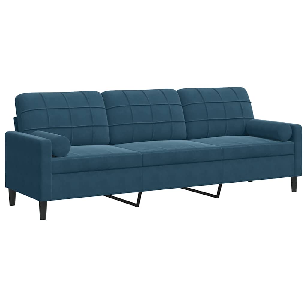 Divano a 3 Posti con Cuscini Blu 210 cm in Velluto
