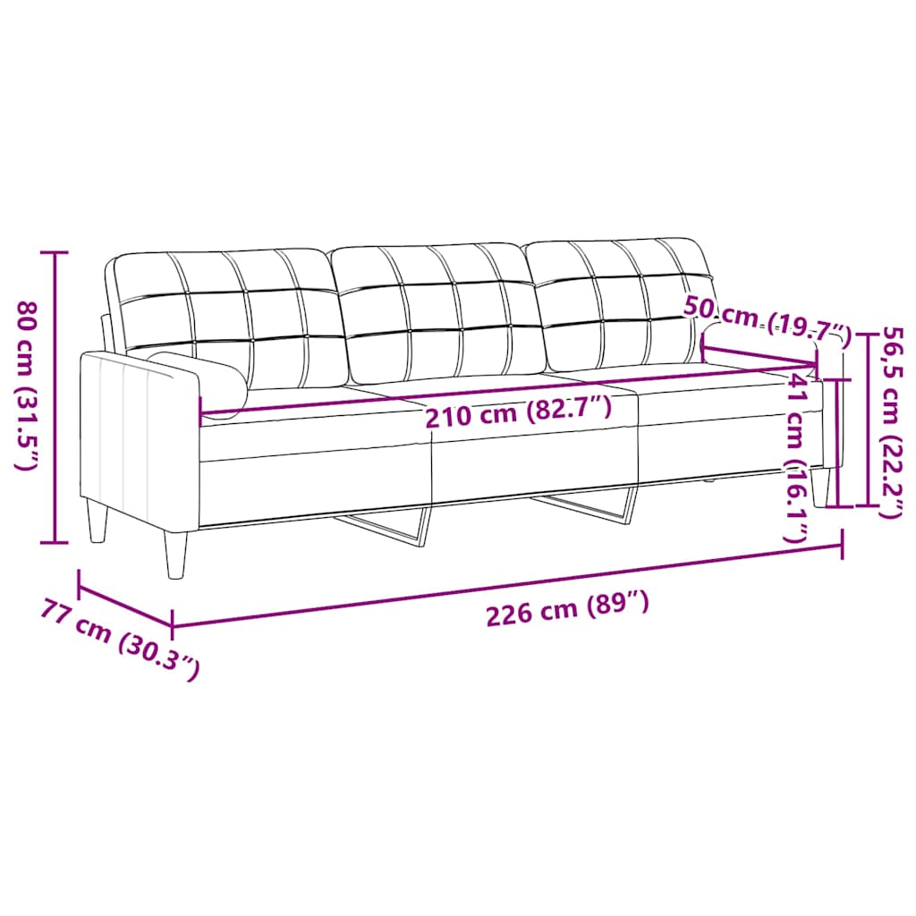 Divano a 3 Posti con Cuscini Blu 210 cm in Velluto | homemem39