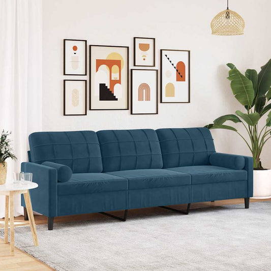 Divano a 3 Posti con Cuscini Blu 210 cm in Velluto | homemem39