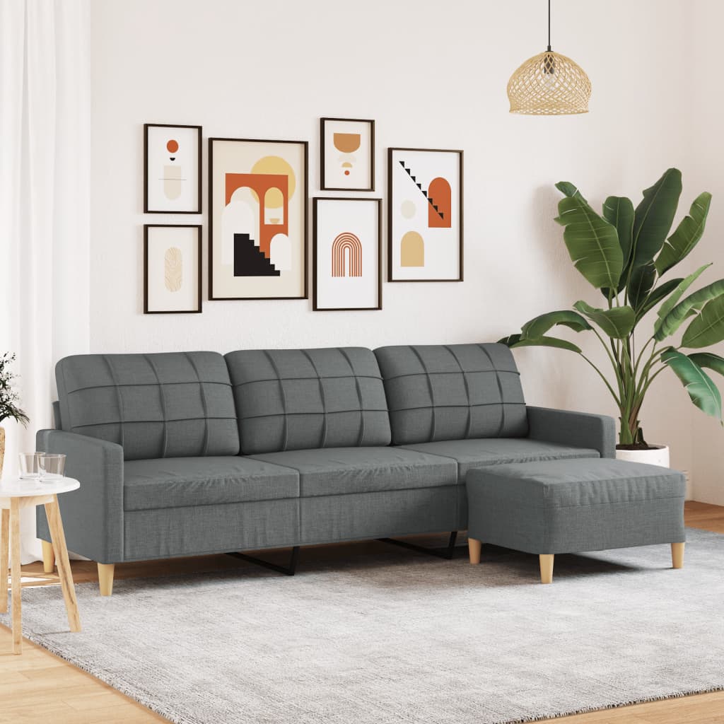 Divano a 3 Posti con Poggiapiedi Grigio Scuro 210cm in Tessuto | homemem39