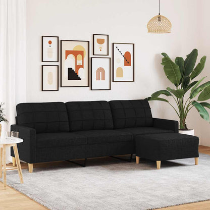 Divano a 3 Posti con Poggiapiedi Nero 210cm in Tessuto | homemem39