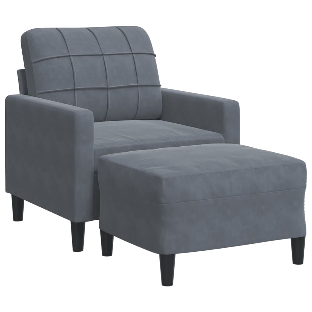 Poltrona con Poggiapiedi Grigio Scuro 60 cm in Velluto