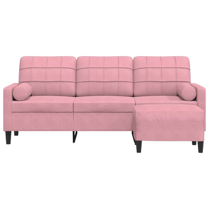 Divano a 3 Posti con Poggiapiedi rosa 180 cm in Velluto
